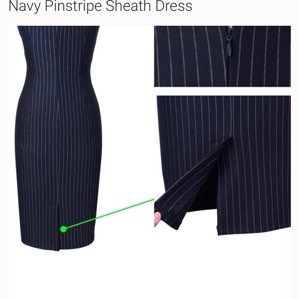 Sophisticated Navy Pinstripe Midi Dress - Picture 4 of 12